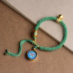 Buddha Stones Tibetan Five God Of Wealth Thangka Luck Prayer Wheel Bell Braid String Bracelet Bracelet BS Blue God of Wealth(Wrist Circumference 14-19cm)