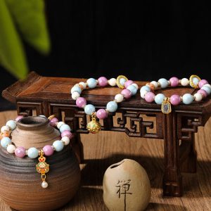 Buddha Stones Tibetan Zakiram Goddess of Wealth Rabbit Lion Head Charm Liuli Glass Incense Ash Porcelain Bead Protection Bracelet Bracelet BS main