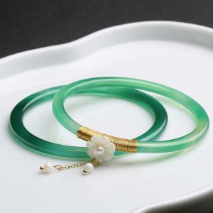 Buddha Stones Natural Cyan White Jade Success Bracelet Bracelet BS Cyan Jade(58mm fit for Circumference 19-21cm)
