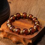 Buddha Stones Gold Swallowing Beast Family Charm Liuli Glass Bead Fortune Bracelet Bracelet BS Brown Simple Version 12mm