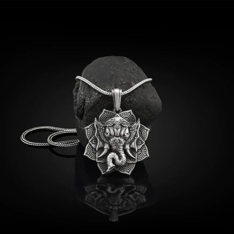Buddha Stones Pure Tin Ganesh Ganpati Elephant Protection Amulet Necklace Pendant Necklaces & Pendants BS Ganesh Pendant&Keel Chain