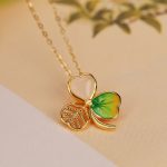 Buddha Stones 925 Sterling Silver Plated Gold Hetian Jade Luck Shamrock Clover Necklace Pendant Earrings Bracelet Necklaces & Pendants BS Necklace