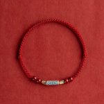 Buddha Stones 925 Sterling Silver Koi Fish Cinnabar Bead Wealth Handcrafted Braided Bracelet Anklet Bracelet Anklet BS Anklet(Circumference 17-30cm) Dark Red Rope