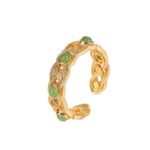 Buddha Stones 925 Sterling Silver Plated Gold Cyan Jade Braided Design Success Luck Adjustable Ring Ring BS 5