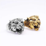 Buddha Stones Men's Animal Tiger Head Titanium Steel Balance Calm Punk Rock Biker Ring Ring BS 1