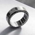 Buddha Stones Bagua Yin Yang Titanium Steel Balance Rotatable Ring Ring BS 8