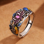 Buddha Stones Koi Fish Lotus Flower Leaf Design Luck Wealth Ring Ring BS 1