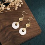 Buddha Stones FengShui White Jade Blessing Drop Earrings Earrings BS 20