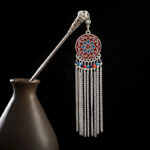 Buddha Stones Water Drop Lily of the Valley Flowers Tassels Confidence Hairpin Hairpin BS Round Tassel-Red