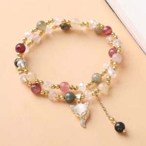 Buddha Stones Multicolored Rutilated Quartz Fox Protection Double Wrap Bracelet Bracelet BS Rutilated Quartz(Auspiciousness♥Courage)