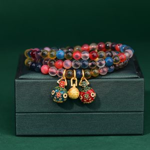 Buddha Stones Colorful Candy Agate Gold Swallowing Beast Family Strength Charm Triple Wrap Bracelet Bracelet BS Candy Agate(Hope♥Balance)