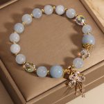 Buddha Stones Aquamarine Pink Crystal Healing Zircon Butterfly Charm Bracelet Bracelet BS 2