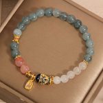Buddha Stones Jade Yanyuan Agate White Jade Koi Fish Scripture Charm Luck Bracelet Bracelet BS 4