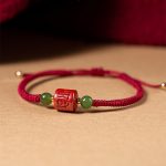 Buddha Stones Tibetan Cinnabar Om Mani Padme Hum Engraved Blessing Braided Rope Bracelet Bracelet BS 5