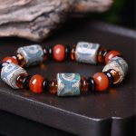 Buddha Stones Tibetan Three-eyed Dzi Bead Agate Protection Happiness Bracelet Bracelet BS Three-eyed Dzi Bead