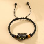 Buddha Stones Cute Ebony Wood Cat Head Pattern Peace Bracelet Bracelet BS 12