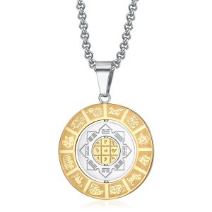 Buddha Stones Chinese Zodiac Nine Palaces Eight Diagrams Bagua Amulet Harmony Necklace Rotatable Pendant Necklaces & Pendants BS Chinese Zodiac