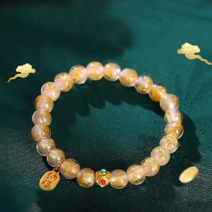 Buddha Stones Tibetan Incense Ash Liuli Glass Bead Lucky Fortune Fu Character Charm Bracelet Bracelet BS main