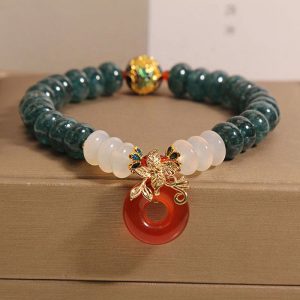 Buddha Stones Jade White Agate Red Agate Peace Buckle Abacus Beads Luck Bracelet Bracelet BS Jade(Wrist Circumference: 14-17cm)