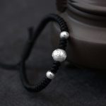 Buddha Stones 999 Sterling Silver Om Mani Padme Hum Copper Coin Luck Strength String Couple Bracelet Bracelet BS Silver Om Mani Padme Hum Black Rope(Bracelet Size 15.5-24cm)