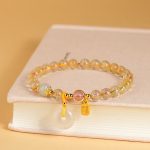 Buddha Stones Natural Golden Rutilated Quartz Fu Character Peace Buckle Charm Wealth Bracelet Bracelet BS 3