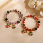 Buddha Stones Colorful Candy Agate Gold Swallowing Beast Family Liuli Glass Bead Strength Bracelet Bracelet BS 7