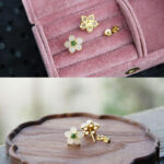 Buddha Stones White Jade Flower Luck Blessing Stud Earrings Earrings BS 6