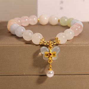 Buddha Stones Natural Morganite Confidence Butterfly Charm Bracelet Bracelet BS Morganite(Wrist Circumference 14-16cm)