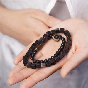 Buddha Stones Tibet Ebony Wood Square Beads Peace Double Wrap Bracelet Bracelet BS 14-16cm(Double Wrap)