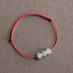 Buddha Stones Three Beads Jade Luck String Weave Bracelet Bracelet BS Red(Wrist Circumference 14-20cm)