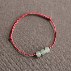 Buddha Stones Three Beads Jade Luck String Weave Bracelet Bracelet BS Red(Wrist Circumference 14-20cm)