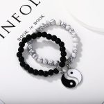 Buddha Stones 2Pcs Black Onyx White Turquoise Bead Yin Yang Protection Couple Bracelet Bracelet BS Silver Black Onyx& White Turquoise