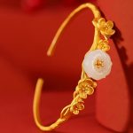 Buddha Stones 925 Sterling Silver Plated Gold Hetian Jade  Plum Blossom Luck Necklace Pendant Bracelet Bangle Ring Bracelet Necklaces & Pendants BS 9