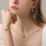 Buddha Stones Round Jade Peace Buckle Luck Drop Earrings Earrings BS 7