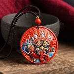 Buddha Stones Zakiram Goddess of Wealth Painted Cinnabar Blessing Necklace Pendant 3