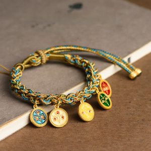 Buddha Stones Tibetan Five God Of Wealth Luck Handcrafted Braid String Bracelet Bracelet BS Five God of Wealth(Wrist Circumference 14-19cm)