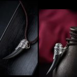 Buddha Stones 925 Sterling Silver Black Obsidian Wolf Tooth Pattern Strength Necklace Pendant Necklaces & Pendants BS 7
