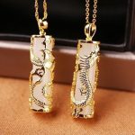 Buddhastoneshop Jade Dragon Phoenix Copper Blessing Harmony Necklace Pendant