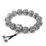 Buddha Stones Tibetan Om Mani Padme Hum Carved Alloy Beads Amulet Bracelet Bracelet BS 7