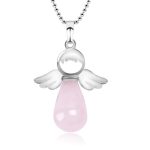 Buddha Stones Little Angel Wings Natural Crystal Luck Necklace Pendant Necklaces & Pendants BS Rose Quartz