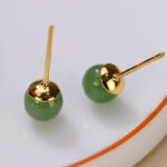 Buddha Stones 925 Sterling Silver Round Cyan Jade Healing Calm Stud Earrings Earrings BS 4