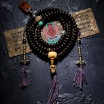 Buddha Stones Tibet 108 Mala Beads Purple Bodhi Seed Bagua Vajra Auspiciousness Bracelet Mala Bracelet BS Purple Bodhi Seed&Tassels 11mm
