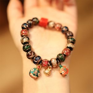 Buddha Stones Tibetan Gold Swallowing Beast Family Five God Of Wealth Thangka Fortune Bead Bracelet Bracelet BS Gold Swallowing Beast Family