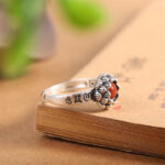 925 Sterling Silver Lotus Red Agate Confidence Blessing Ring (Extra 30% Off | USE CODE: FS30) Ring BS 6