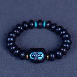Buddha Stones Ebony Wood Liuli Glass Lovely Cat Peace Balance Bracelet Bracelet BS Ebony 7*10mm*21 Beads(Wrist Circumference 14-16cm)
