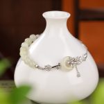 Buddha Stones 925 Sterling Silver Hetian Jade Peace Buckle Lotus Luck Chain Bracelet Bracelet BS 8