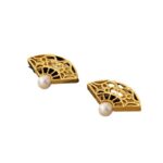 Buddha Stones 925 Sterling Silver Posts Fan Pattern Pearl Copper Wisdom Stud Drop Earrings Earrings BS 5
