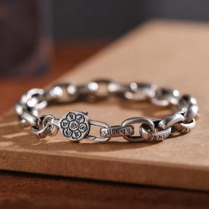 Buddha Stones Om Mani Padme Hum Double Dorje Copper Engraved Wisdom Bracelet Bracelet BS 22cm