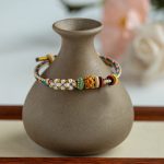 Buddha Stones Handmade Dunhuang Color Peach Blossom Pattern Braid String Bracelet Bracelet BS 6