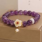 Buddha Stones Natural Amethyst White Agate Pearl Charm Balance Bracelet Bracelet BS 2